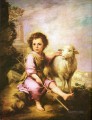 羊飼いの少年と子羊のペットの子供たち